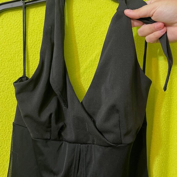 Vintage Black Halter Jumpsuit Chiffon Overlay Skirt & Open Back Design L ENT - Picture 8 of 11